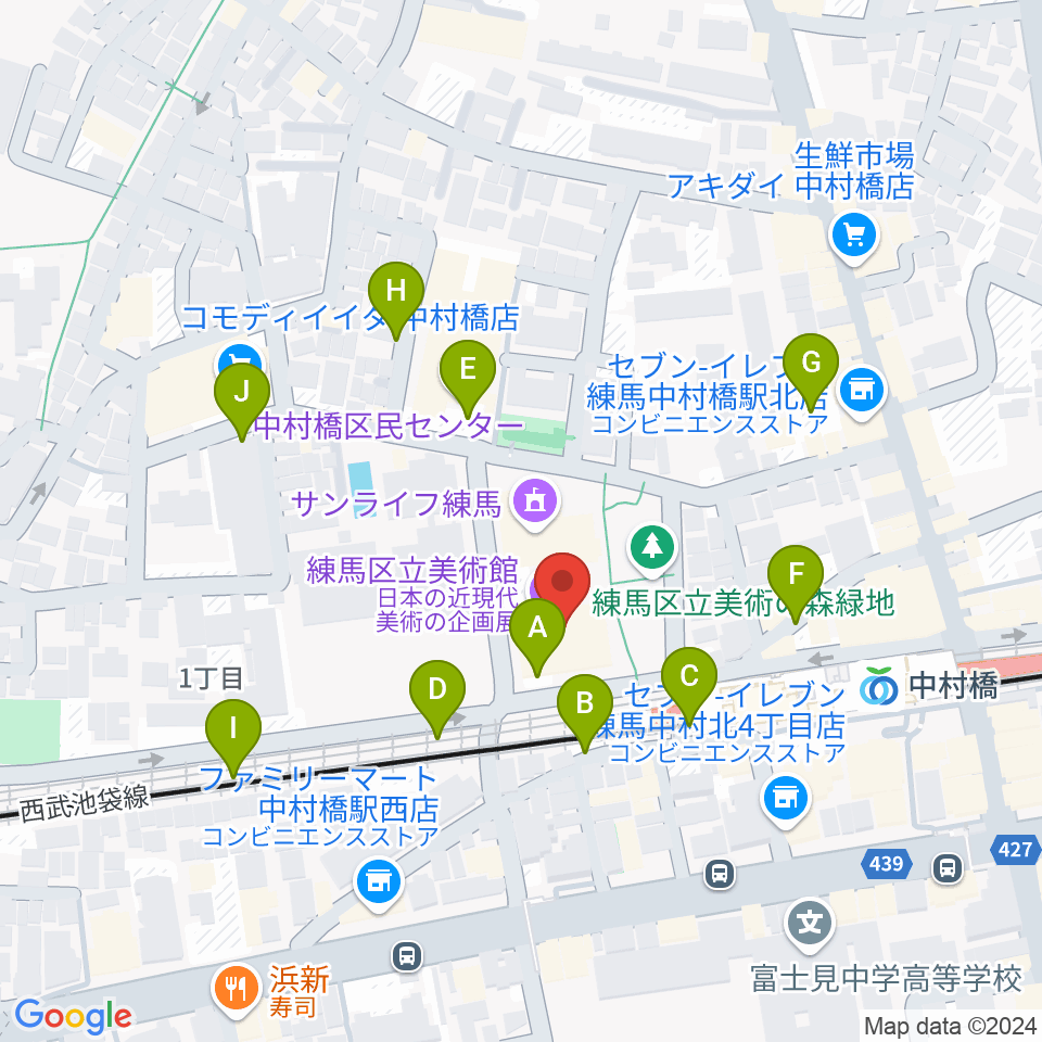 練馬区立美術館周辺の駐車場・コインパーキング一覧地図