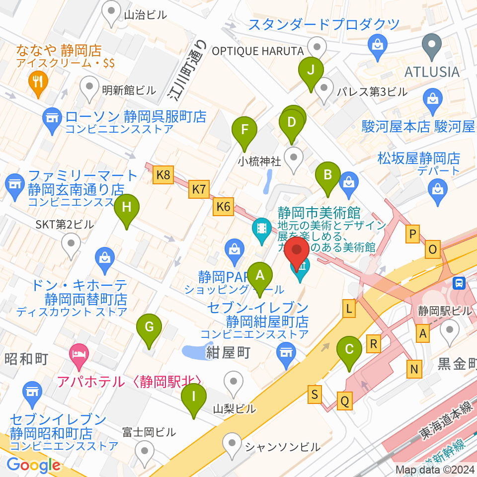 静岡市美術館周辺の駐車場・コインパーキング一覧地図