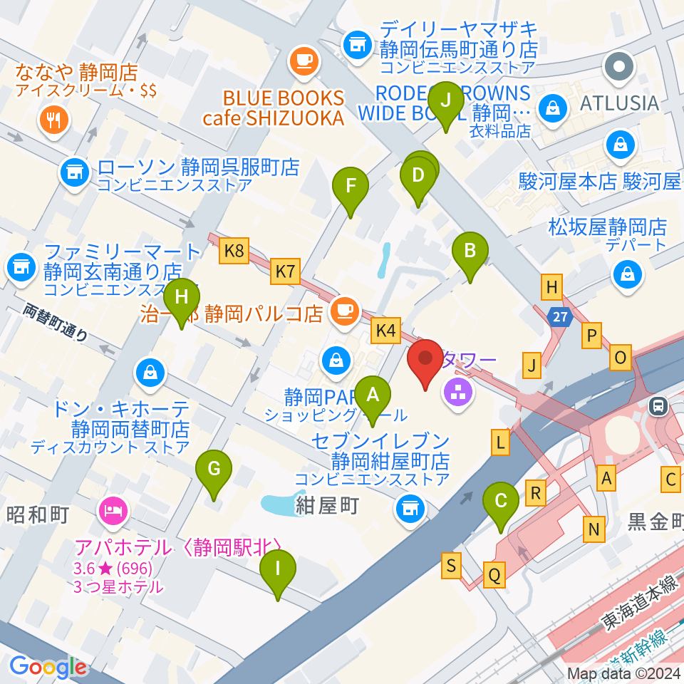 静岡市美術館周辺の駐車場・コインパーキング一覧地図