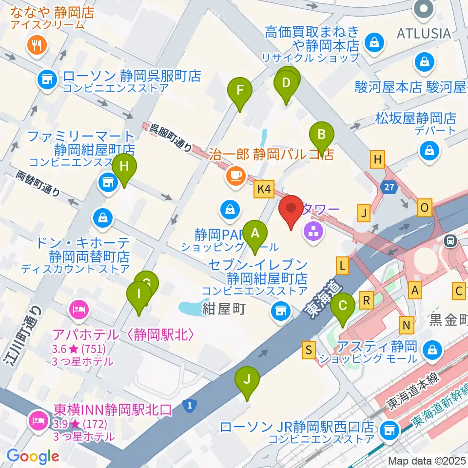 静岡市美術館周辺の駐車場・コインパーキング一覧地図