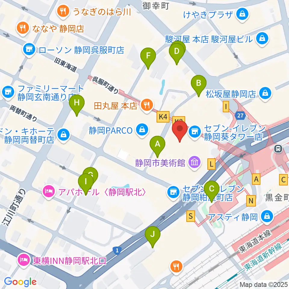 静岡市美術館周辺の駐車場・コインパーキング一覧地図