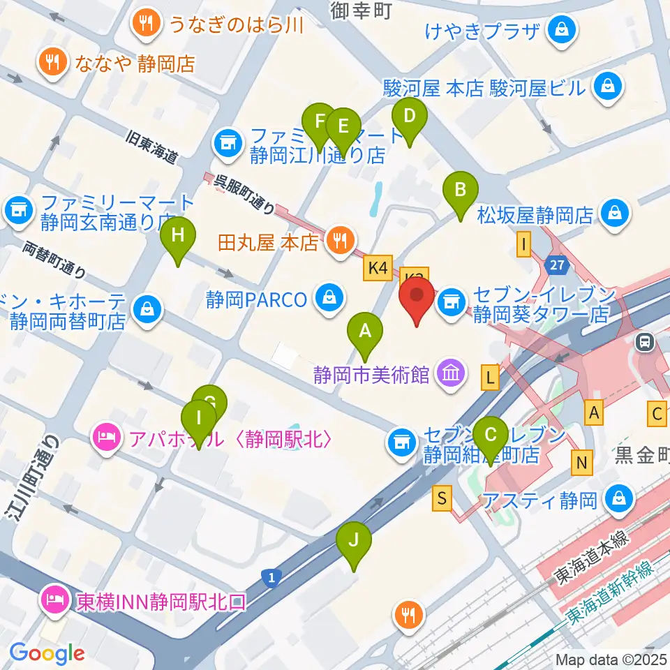 静岡市美術館周辺の駐車場・コインパーキング一覧地図