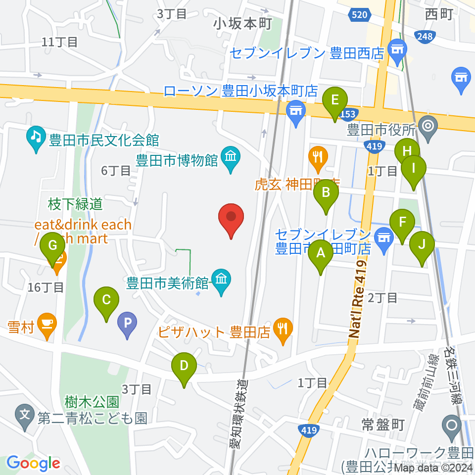 豊田市美術館周辺の駐車場・コインパーキング一覧地図