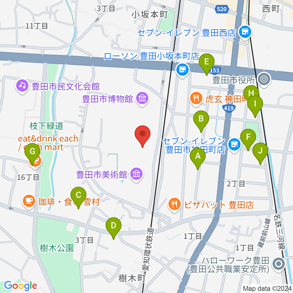 豊田市美術館周辺の駐車場・コインパーキング一覧地図