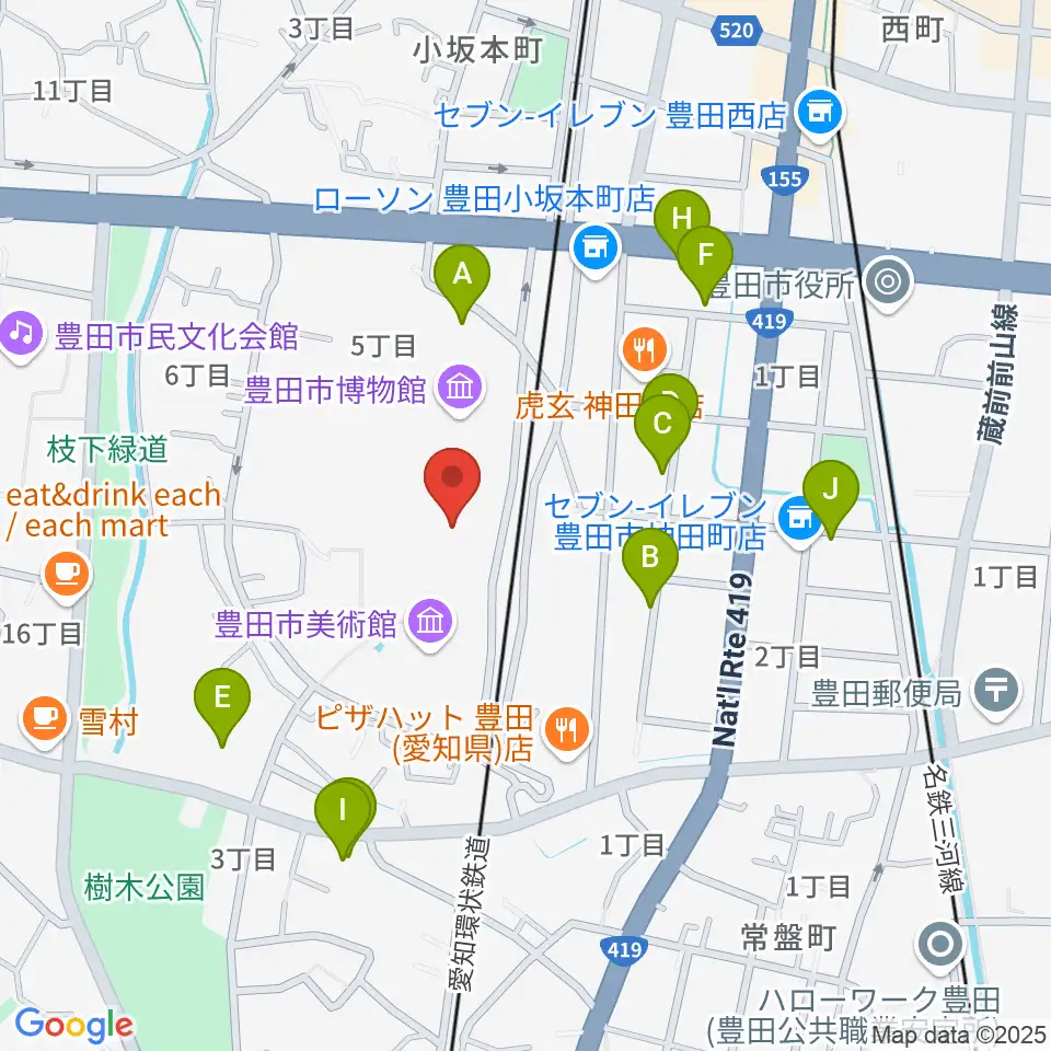 豊田市美術館周辺の駐車場・コインパーキング一覧地図