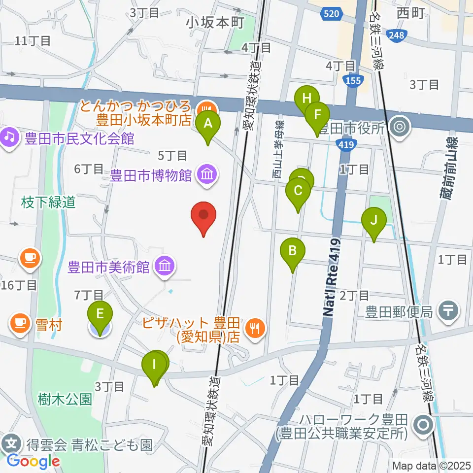 豊田市美術館周辺の駐車場・コインパーキング一覧地図