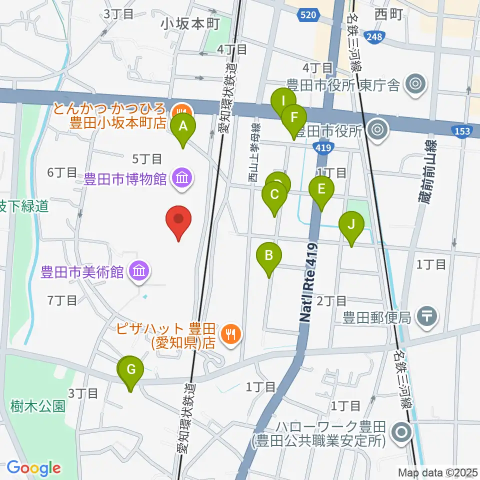 豊田市美術館周辺の駐車場・コインパーキング一覧地図
