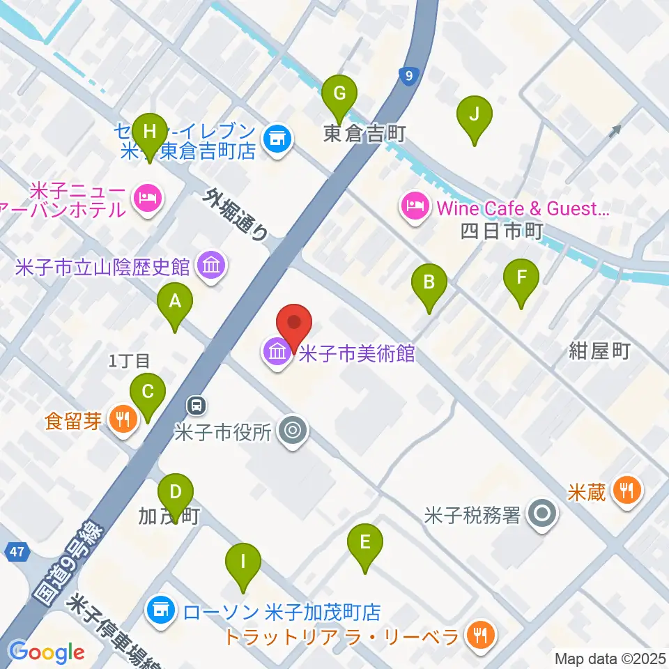 米子市美術館周辺の駐車場・コインパーキング一覧地図