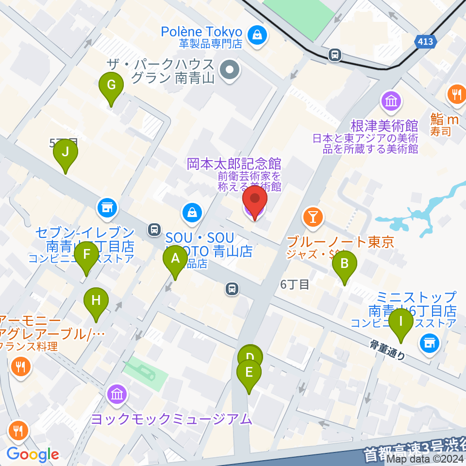 岡本太郎記念館周辺の駐車場・コインパーキング一覧地図