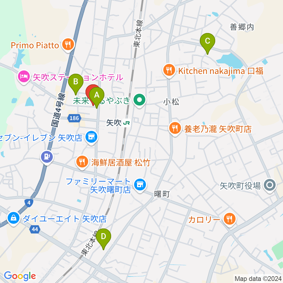 矢吹町中央公民館 KOKOTTOホール周辺の駐車場・コインパーキング一覧地図