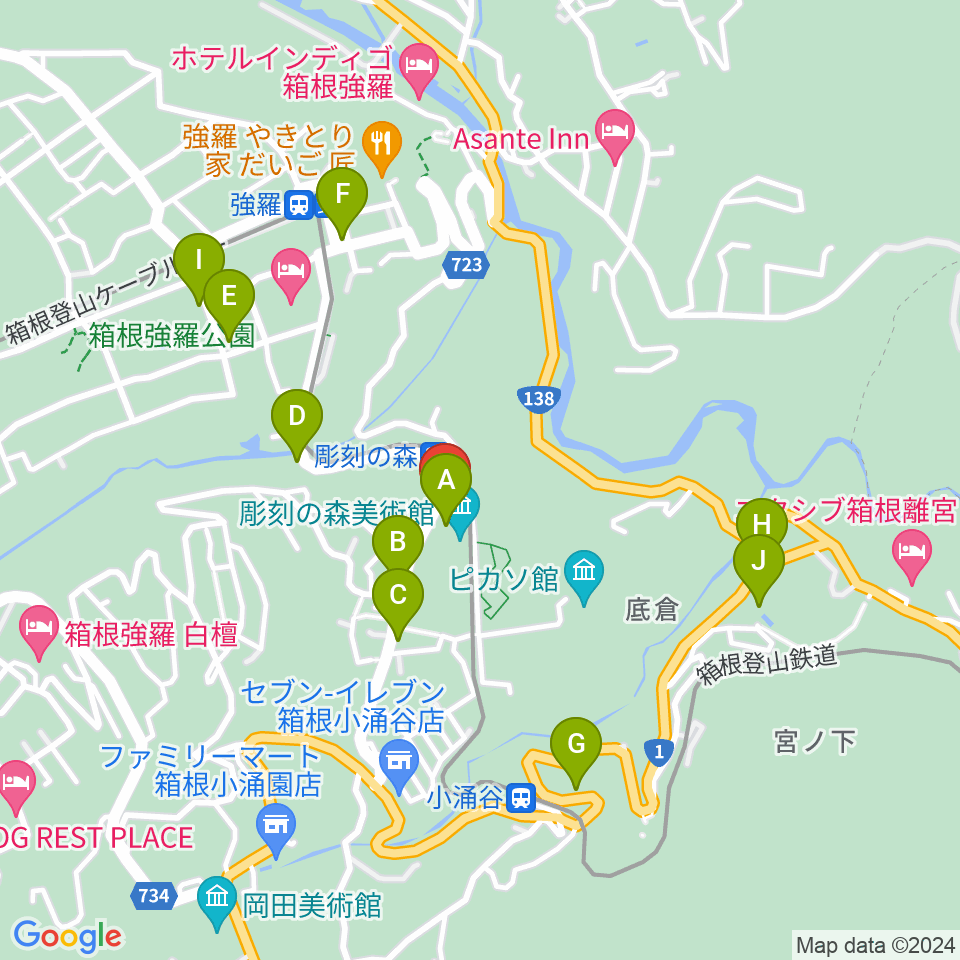 箱根 彫刻の森美術館周辺の駐車場・コインパーキング一覧地図