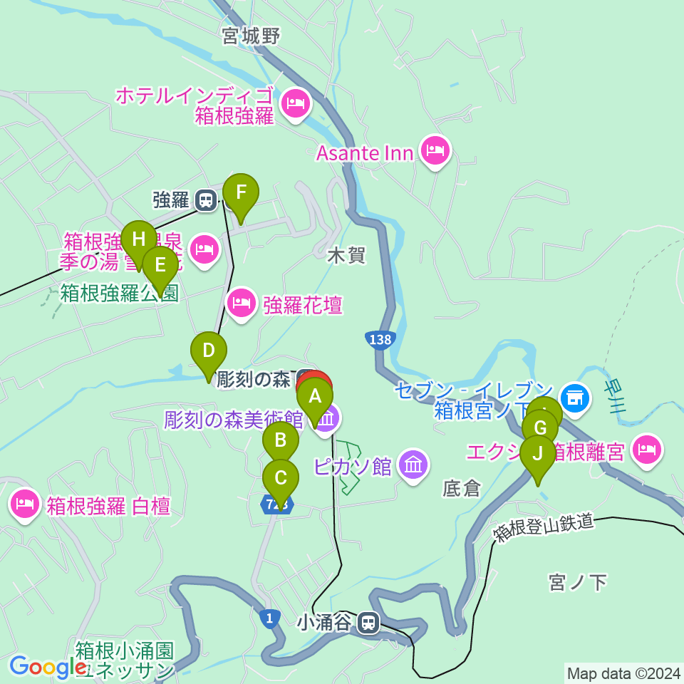 箱根 彫刻の森美術館周辺の駐車場・コインパーキング一覧地図