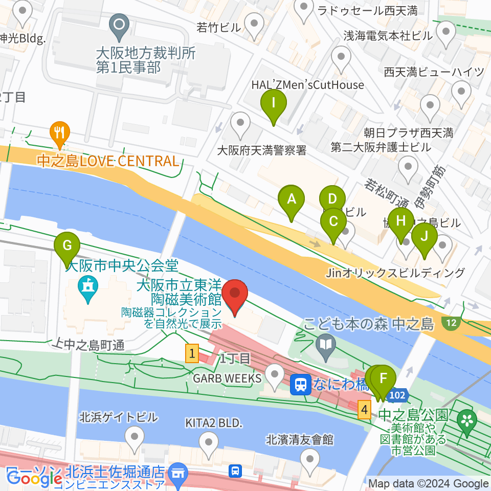 大阪市立東洋陶磁美術館周辺の駐車場・コインパーキング一覧地図