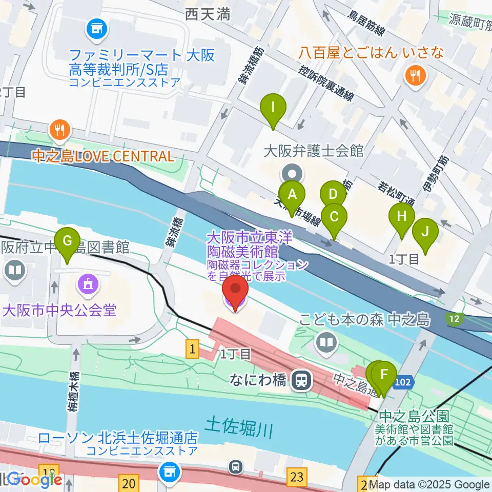 大阪市立東洋陶磁美術館周辺の駐車場・コインパーキング一覧地図