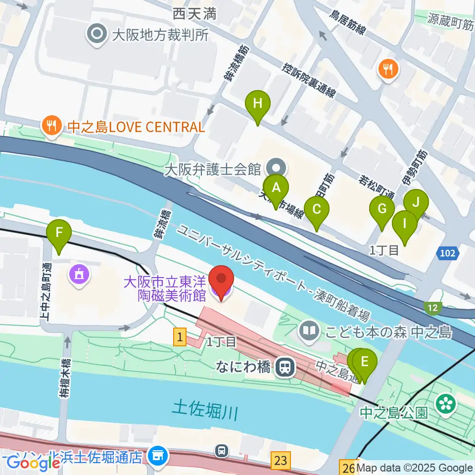 大阪市立東洋陶磁美術館周辺の駐車場・コインパーキング一覧地図