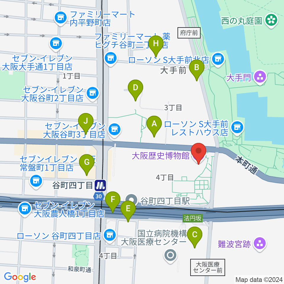 大阪歴史博物館周辺の駐車場・コインパーキング一覧地図