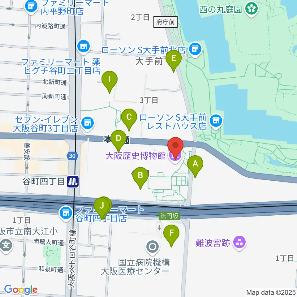 大阪歴史博物館周辺の駐車場・コインパーキング一覧地図