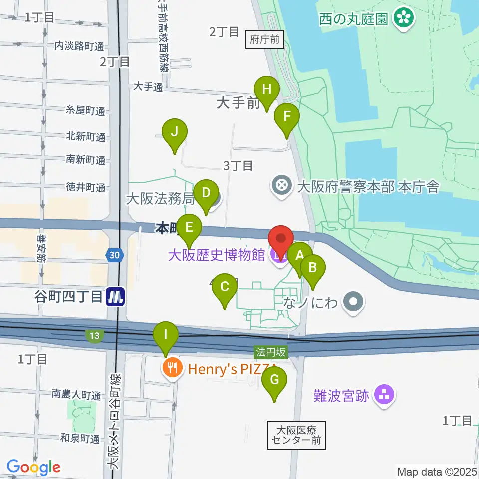 大阪歴史博物館周辺の駐車場・コインパーキング一覧地図