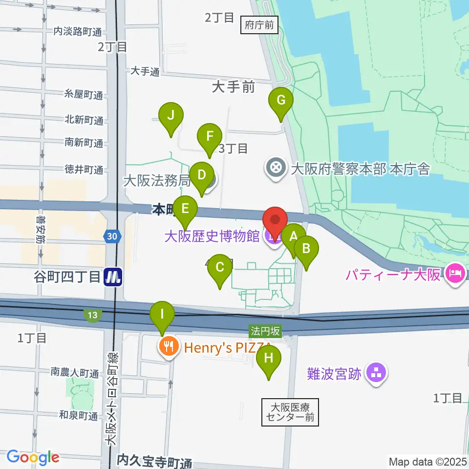 大阪歴史博物館周辺の駐車場・コインパーキング一覧地図