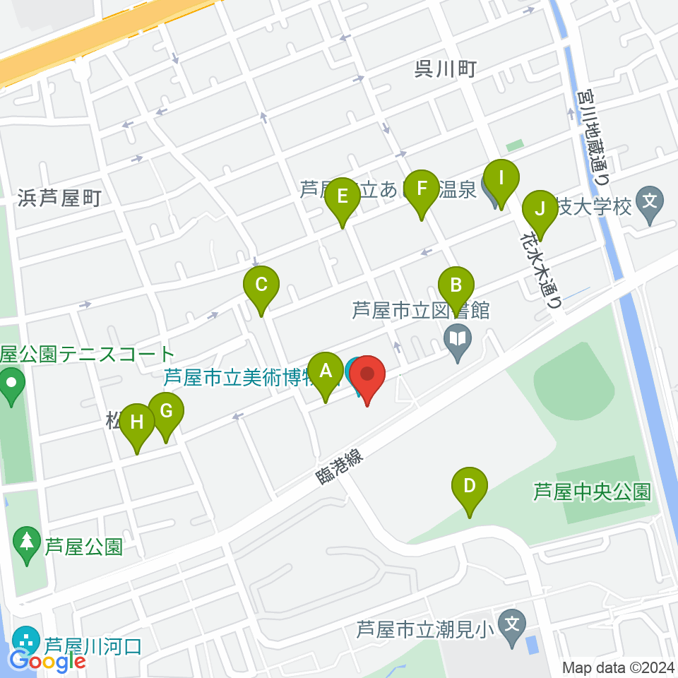 芦屋市立美術博物館周辺の駐車場・コインパーキング一覧地図