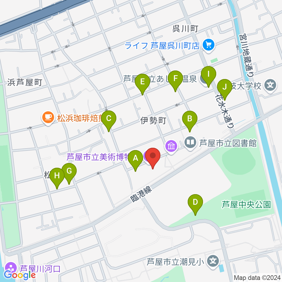 芦屋市立美術博物館周辺の駐車場・コインパーキング一覧地図