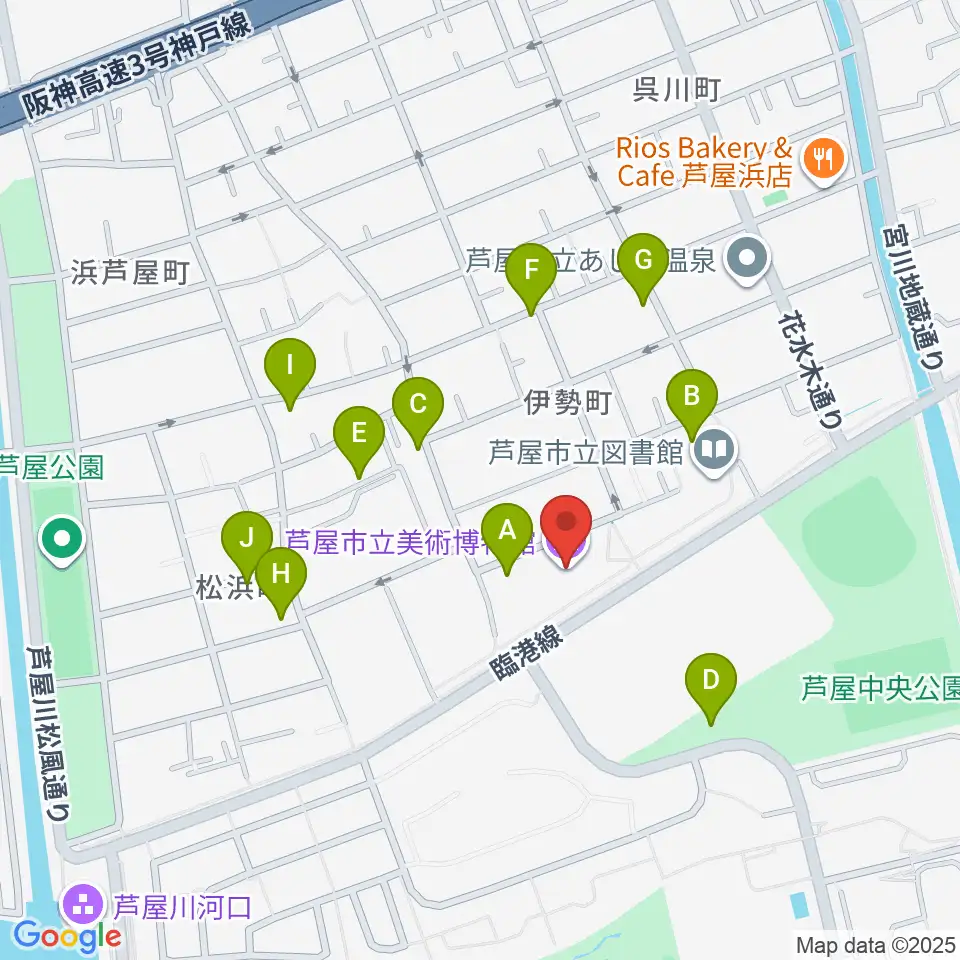 芦屋市立美術博物館周辺の駐車場・コインパーキング一覧地図