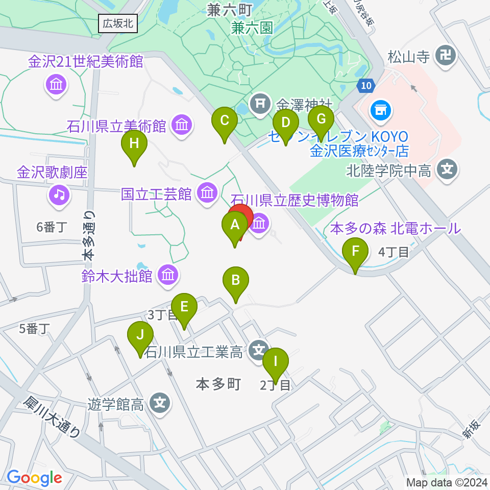 石川県立歴史博物館 いしかわ赤レンガミュージアム周辺の駐車場・コインパーキング一覧地図