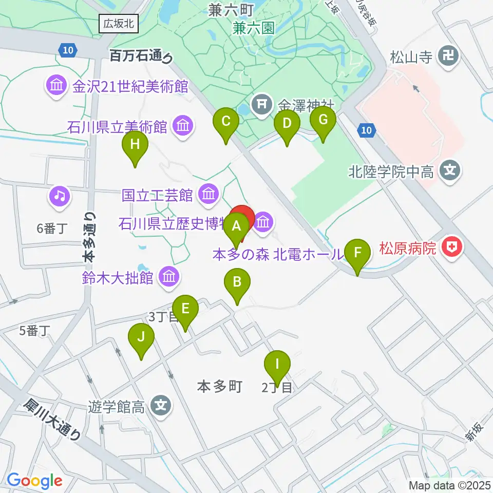 石川県立歴史博物館 いしかわ赤レンガミュージアム周辺の駐車場・コインパーキング一覧地図