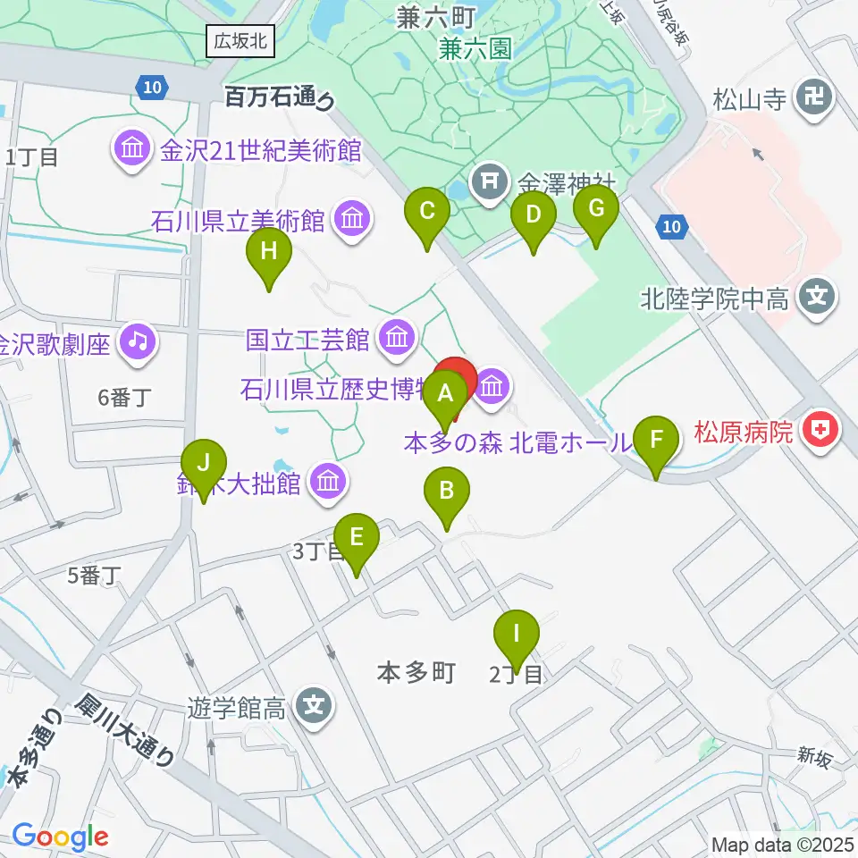 石川県立歴史博物館 いしかわ赤レンガミュージアム周辺の駐車場・コインパーキング一覧地図