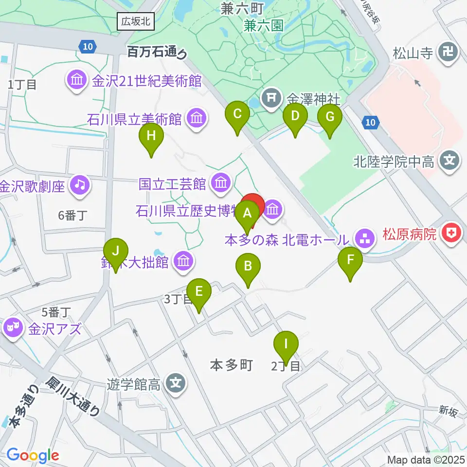 石川県立歴史博物館 いしかわ赤レンガミュージアム周辺の駐車場・コインパーキング一覧地図
