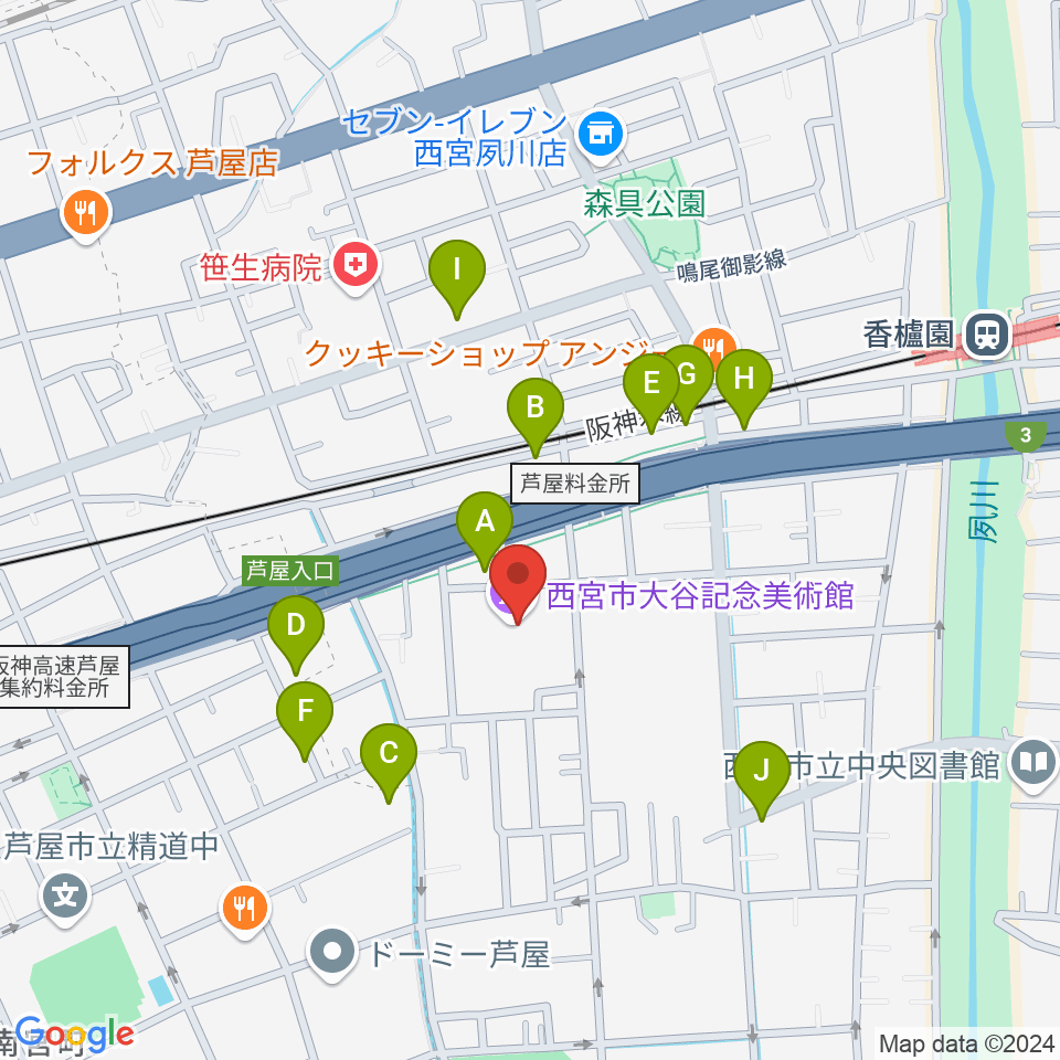 西宮市大谷記念美術館周辺の駐車場・コインパーキング一覧地図