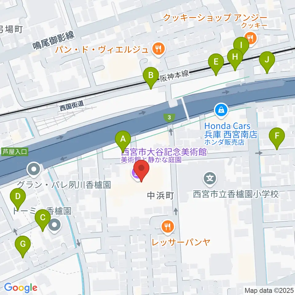 西宮市大谷記念美術館周辺の駐車場・コインパーキング一覧地図