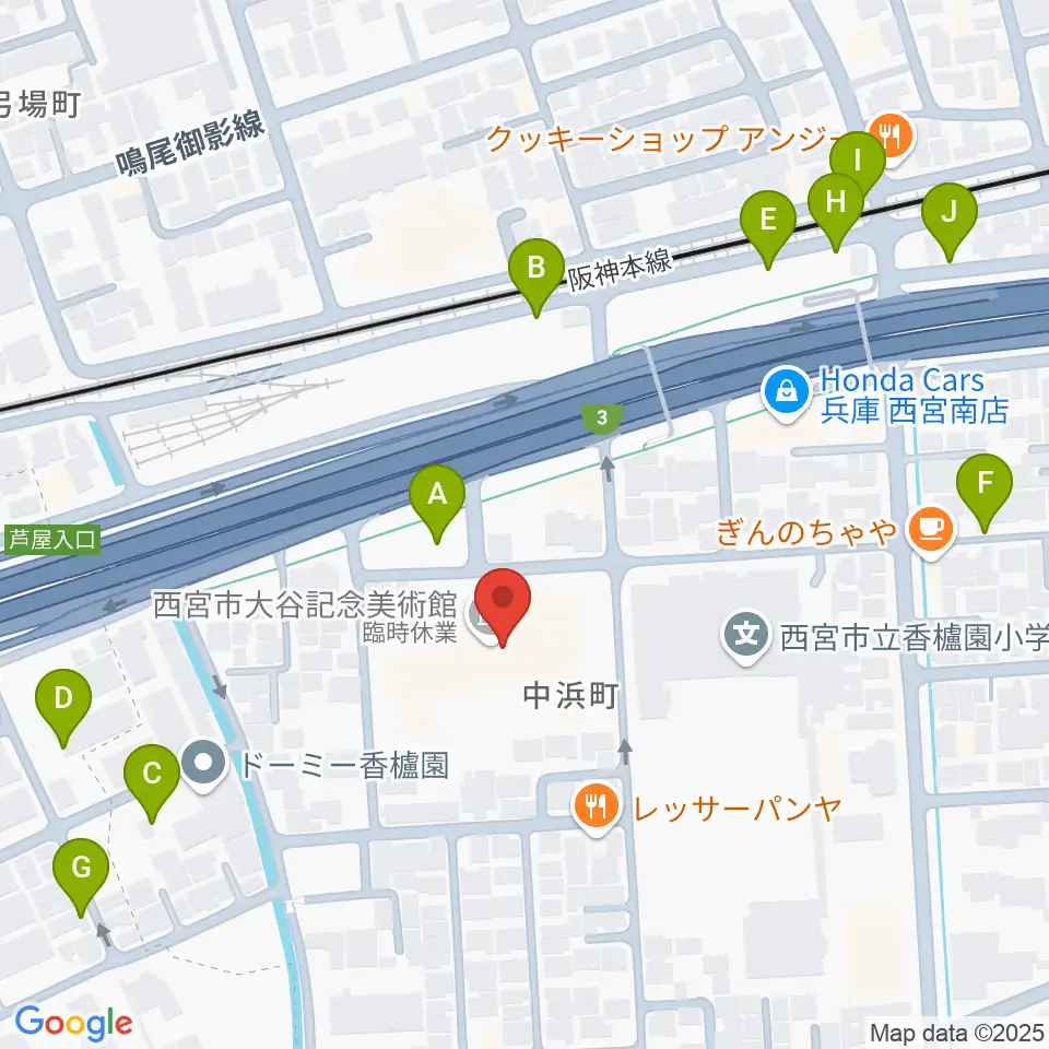 西宮市大谷記念美術館周辺の駐車場・コインパーキング一覧地図
