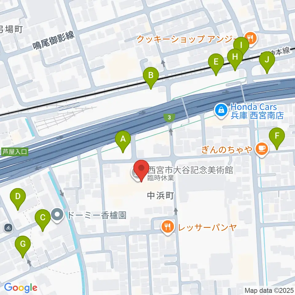 西宮市大谷記念美術館周辺の駐車場・コインパーキング一覧地図