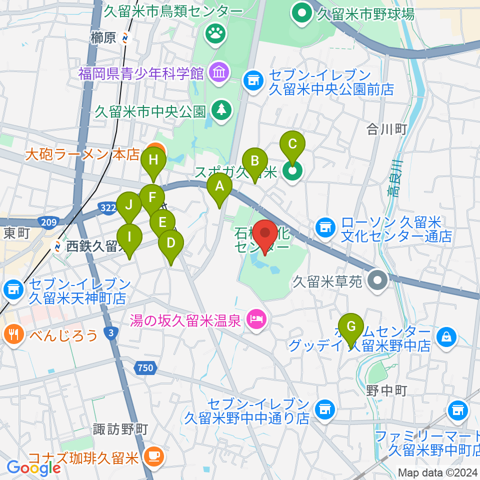 久留米市美術館周辺の駐車場・コインパーキング一覧地図