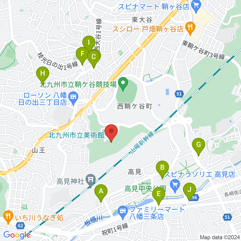 北九州市立美術館周辺の駐車場・コインパーキング一覧地図