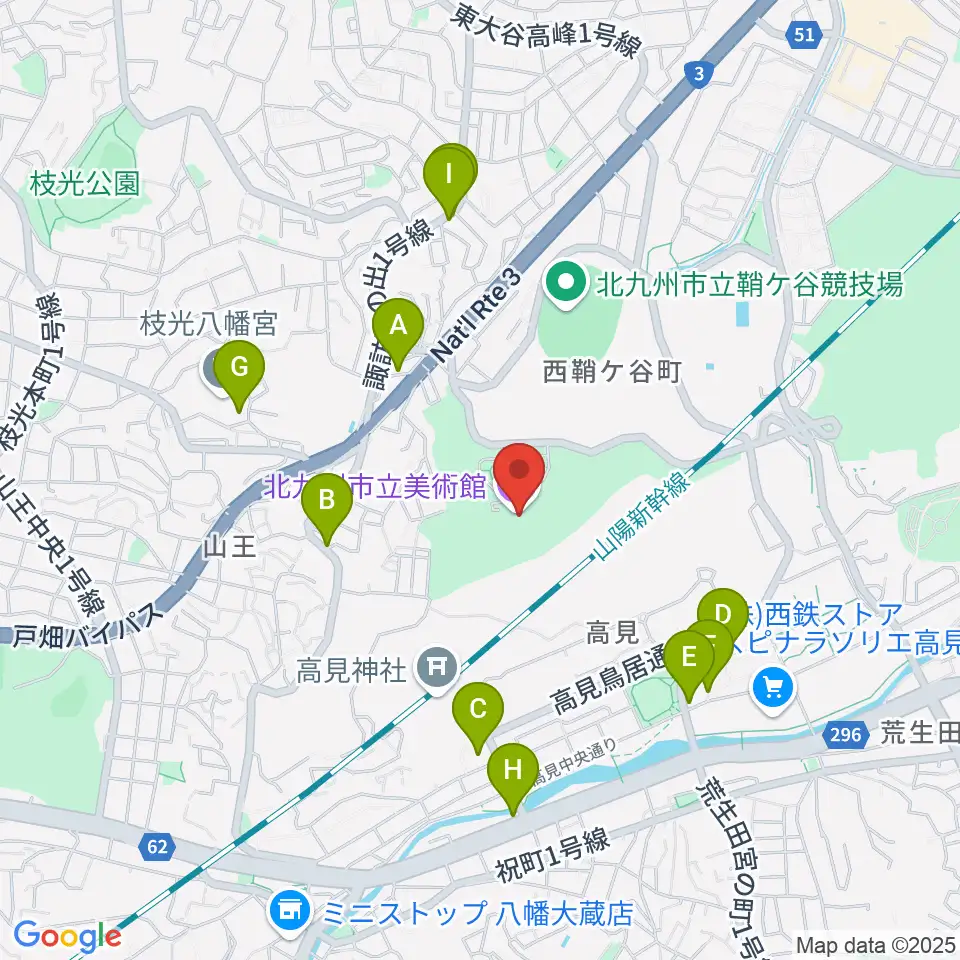 北九州市立美術館周辺の駐車場・コインパーキング一覧地図