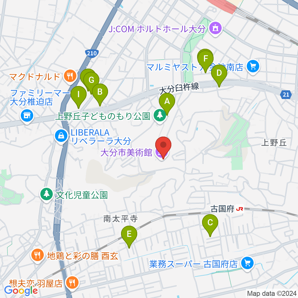 大分市美術館周辺の駐車場・コインパーキング一覧地図