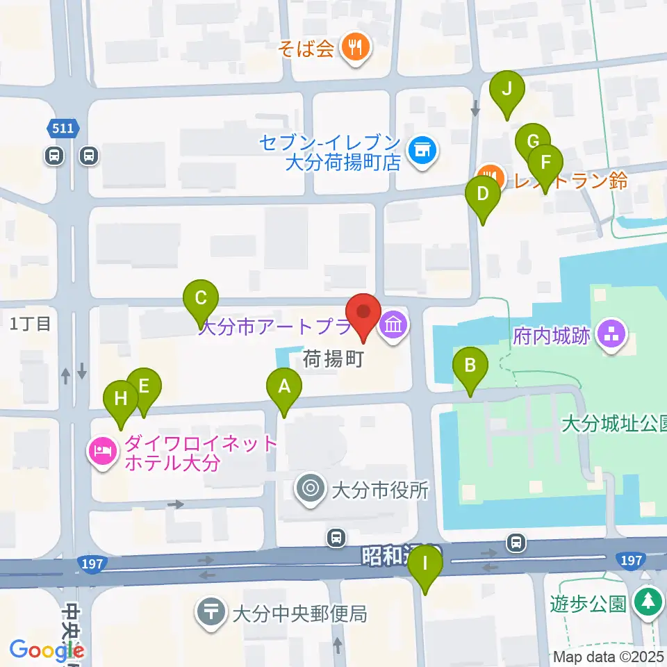 大分市アートプラザ周辺の駐車場・コインパーキング一覧地図