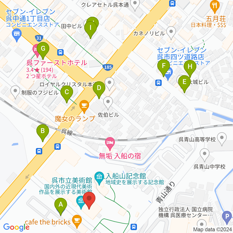 呉市立美術館周辺の駐車場・コインパーキング一覧地図