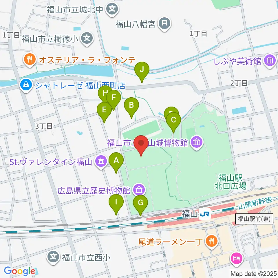 ふくやま美術館周辺の駐車場・コインパーキング一覧地図