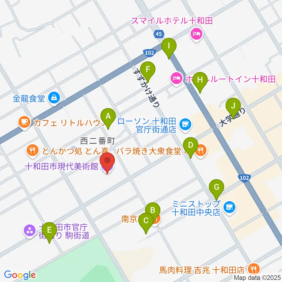 十和田市現代美術館周辺の駐車場・コインパーキング一覧地図