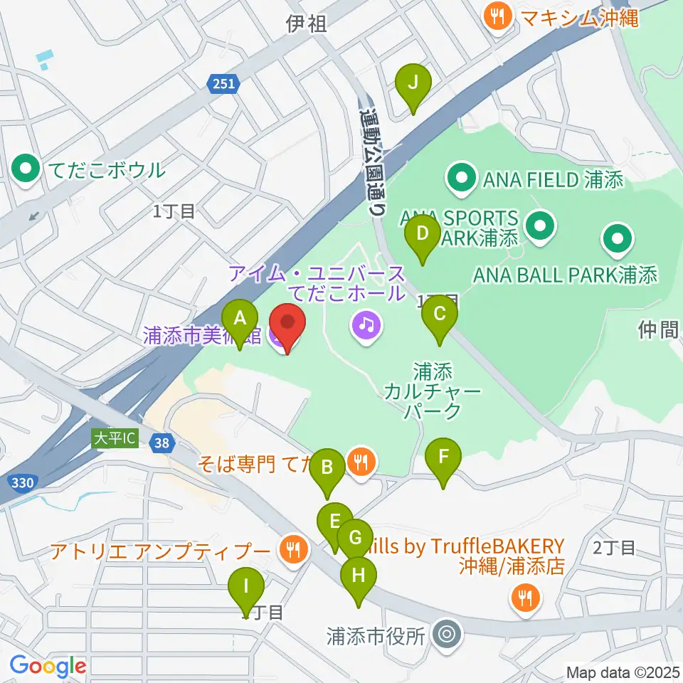 浦添市美術館周辺の駐車場・コインパーキング一覧地図