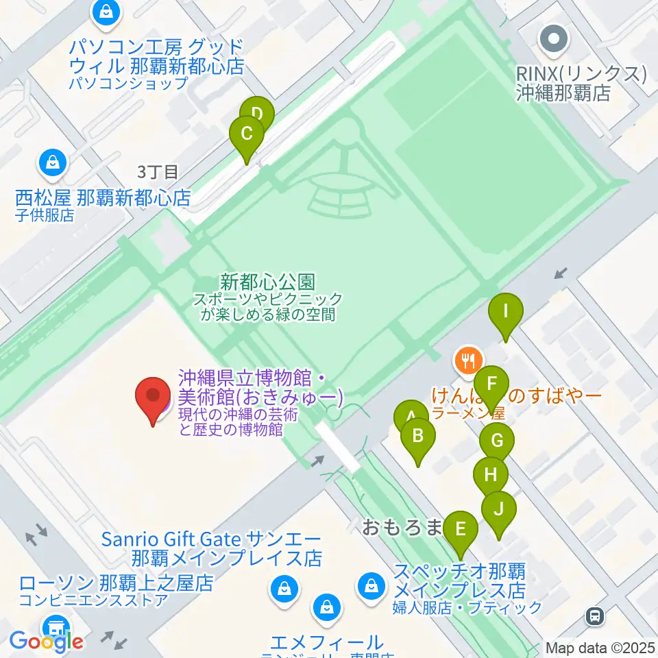 沖縄県立博物館・美術館(おきみゅー)周辺の駐車場・コインパーキング一覧地図