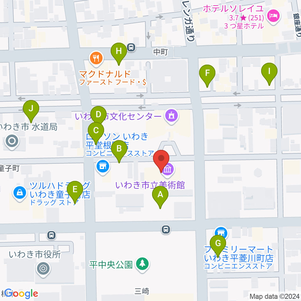 いわき市立美術館周辺の駐車場・コインパーキング一覧地図