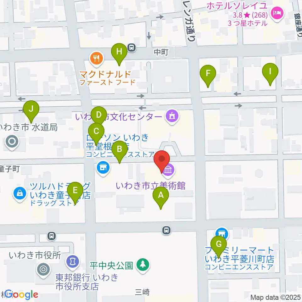 いわき市立美術館周辺の駐車場・コインパーキング一覧地図