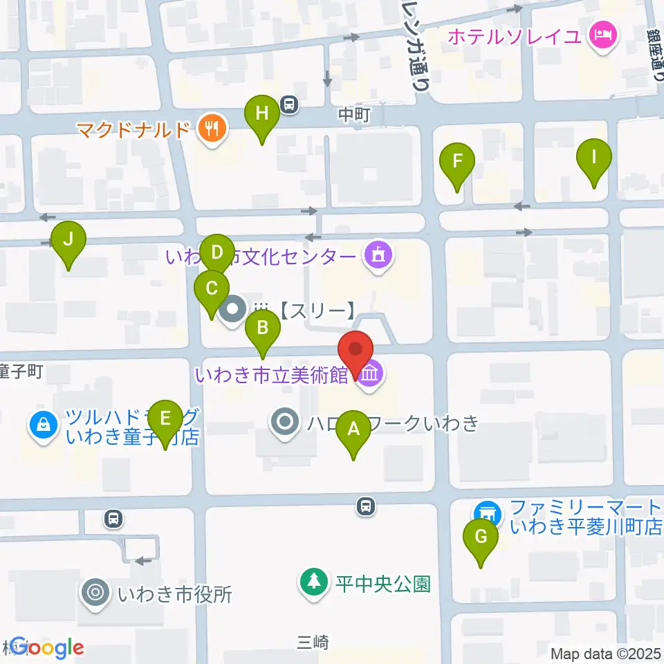 いわき市立美術館周辺の駐車場・コインパーキング一覧地図