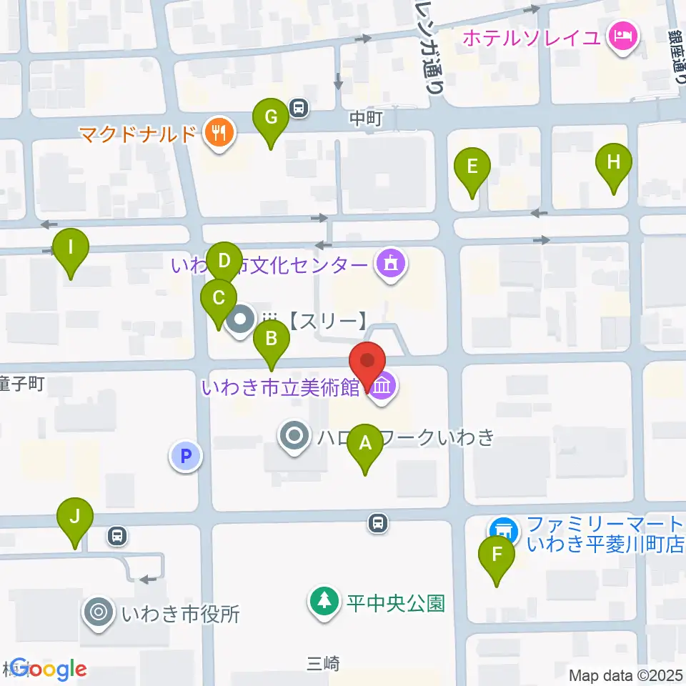 いわき市立美術館周辺の駐車場・コインパーキング一覧地図