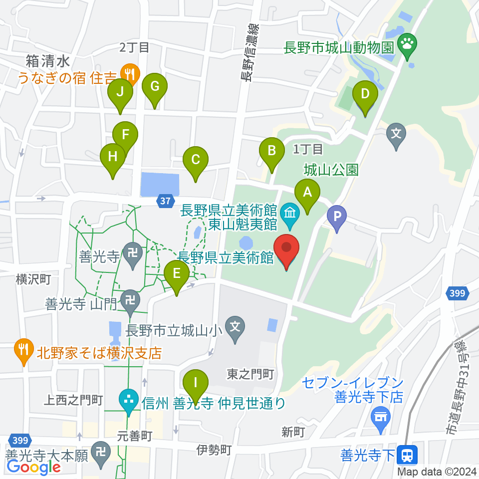 長野県立美術館周辺の駐車場・コインパーキング一覧地図