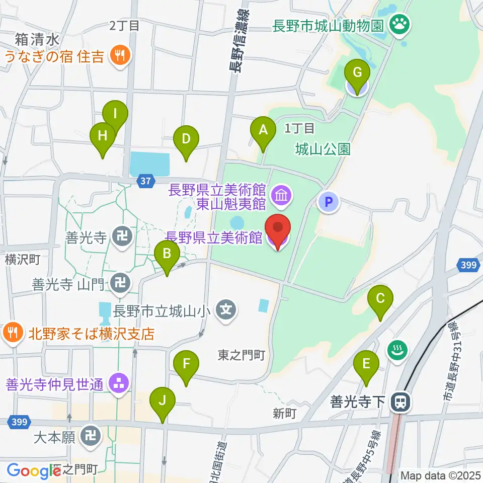 長野県立美術館周辺の駐車場・コインパーキング一覧地図